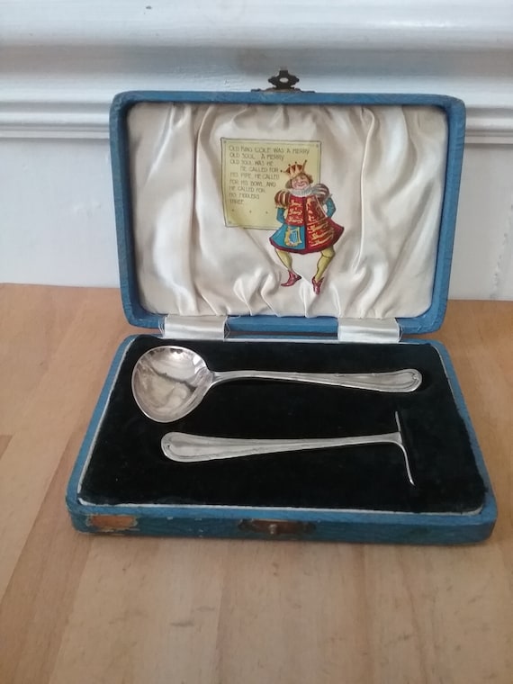 Vintage Baby Spoon and Pusher Set Boxed EPNS Baby Spoon and Food Pusher Silver Plated Child s Spoon Pusher Old King Cole Nursery Rhyme Etsy UK