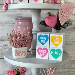 Valentines tiered Tray decor, Valentine stacking blocks, Valentine home decor, Valentines mini wood sign, Valentine wood conversation hearts