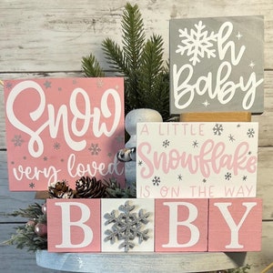 Baby shower tiered tray decor, winter baby shower decor ,a little snowflake is on the way, baby girl shower decor, baby girl nursery signs