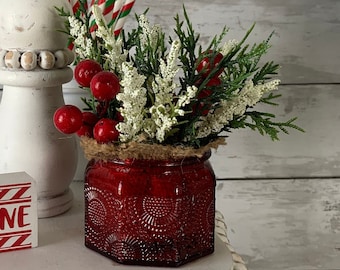 Christmas tiered Tray mini floral arrangement, Christmas  home decor, mini vases, christmas greenery, christmas tiered tray decor, florals