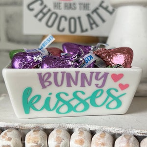Easter tiered tray, Easter tiered tray decor, bunny kisses, tiered tray accessory, Easter candy dish, Easter candy, Easter home decor