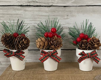 Christmas tiered Tray mini floral arrangements, set of 3, Christmas  home decor, mini vases, christmas greenery, christmas tiered tray decor