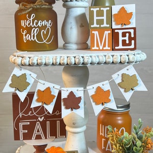 Mini wood Banner, Fall Tiered Tray Decor, Fall home decor, tiered tray, banner for tiered tray, Fall leaf decor, fall wood leaf banner