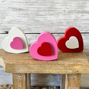 Wood chunky hearts, set of 3, wood hearts for tiered tray, Valentines day tiered tray decor, Valentines home decor, Valentine wood hearts