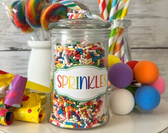birthday tiered tray decor, sprinkles decor, jar of sprinkles, tiered tray decor, rainbow tiered tray, birthday home decor, celebration