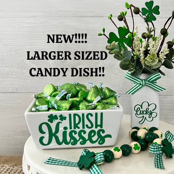 St. Patricks Day candy dish, St. Patricks Day home decor, Irish kisses candy dish, St Patricks day shelf decor, St patricks day gift