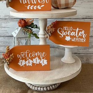 fall mini wood signs for tiered tray, Fall tiered tray decor, Thanksgiving tiered tray decor, fall mini signs, fall home decor, welcome fall