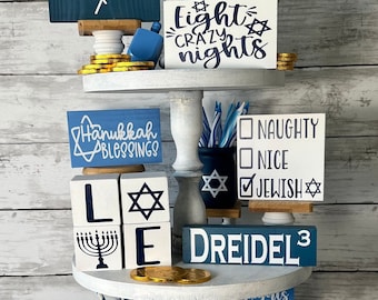 Hanukkah tiered tray decor, Hanukkah home decor, happy Hanukkah, Hanukkah wood signs, Hanukkah mini signs, holiday tray decor, jewish decor