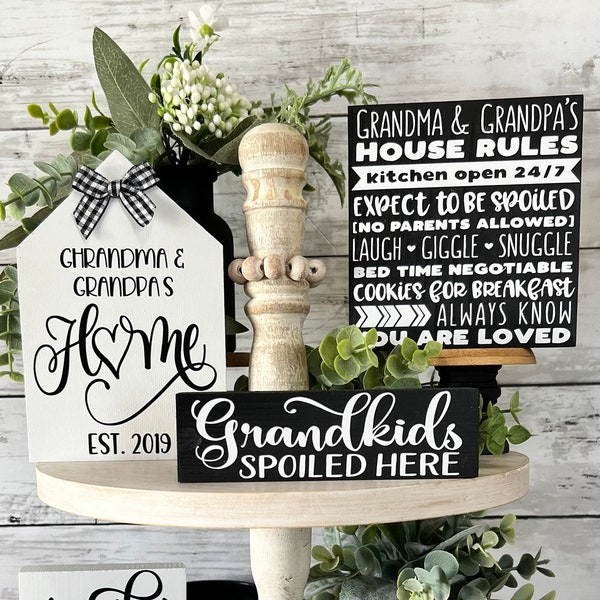Grandparents tiered tray decor, personalized grandparent decor, tiered tray mini signs, grandkids sign, grandparents sign, grandma gift
