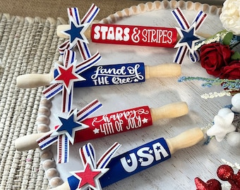 Mini rolling pin, patriotic rolling pin, tiered tray decor, Patriotic tiered tray decor, Fourth of July, American Tiered Tray, Memorial day