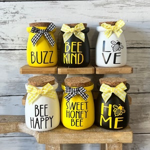 Bee tiered tray decor, Summer tiered tray decor, Mini jar for tiered tray, bumble bee tiered tray, honey bee decor, summer home decor