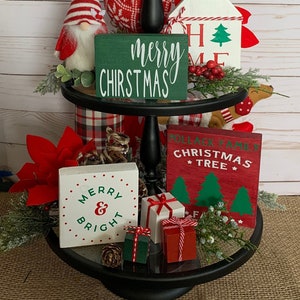 Christmas Tiered Tray Decor | Farmhouse Tiered Tray | Holiday Tiered Tray | Mini Sign | Merry Christmas | Classic Christmas | Home Decor