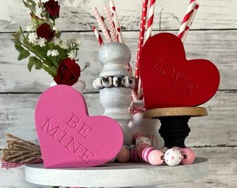 CLEARENCE Valentine's Day Tiered Tay Decor, Wood Hearts, Valentine's Day Home Decor, Tiered Tray Decor, Farmhouse decor, Conversation Hearts
