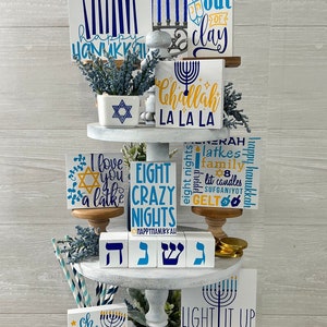 Hanukkah tiered tray decor, Hanukkah home decor, happy Hanukkah, Hanukkah wood signs, Hanukkah mini signs, holiday tray decor, jewish decor