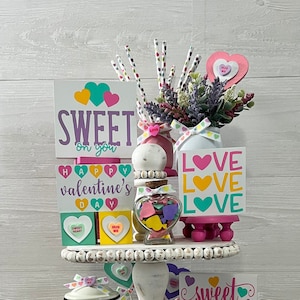Valentines Day Tiered Tray Decor, Tiered Tray Bundle, Conversation heart Decor, Valentine Mini Signs, Valentine Home Decor, Candy heart sign