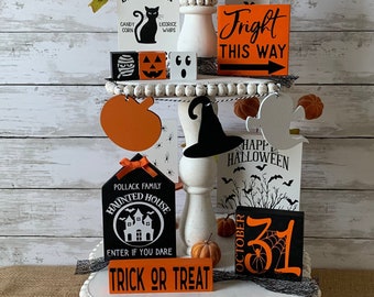 Halloween tiered tray decor bundle, personalized Halloween decor , farmhouse halloween decor, ghost tiered tray, fall tiered tray decor,