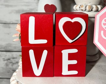 Valentine's Day Tiered Tray Decor, Valentines mini blocks, Love decor, Valentine signs, Valentine shelf sitter, home decor, Red and pink