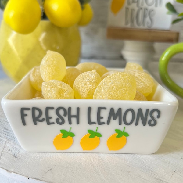 Summer tiered tray decor, lemon candy dish, fresh lemons, lemon home decor, lemonade tiered tray, lemon tiered tray, lemonade home decor