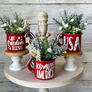 Mini mug for tiered tray, Patriotic mini mug, July 4 tiered tray decor, Patriotic home decor, Americana decor, USA,  patriotic tray decor