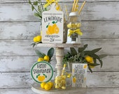 lemon tiered tray decor, summer tiered tray bundle, lemonade tiered tray, mini gumball machine, farmhouse tiered tray decor bundle,