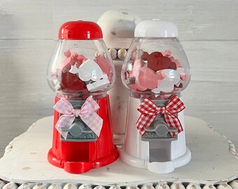 mini gumball machine for tiered tray, Valentines Day tiered tray decor, Valentines mini gumball machine, Valentines day home decor, hearts