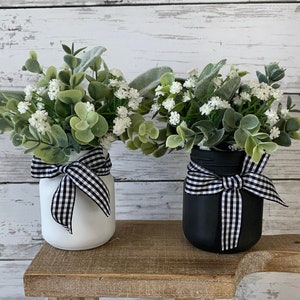 Tiered Tray mini floral arrangement,  Rustic farmhouse home decor, mini mason jar, tiered tray greenery, eucalyptus, tiered tray accessory