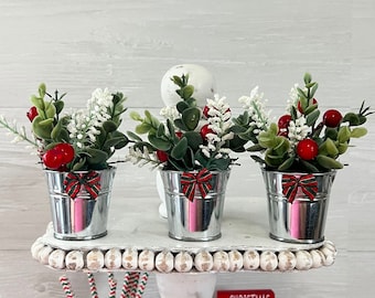 Christmas tiered tray decor, Tiered Tray mini floral arrangement, Christmas home decor, Christmas mini florals, mini fall floral arrangement
