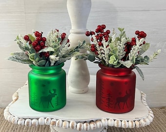 Christmas tiered Tray mini floral arrangement, Christmas tiered tray decor, Christmas home decor, Christmas floral arrangement, shelf decor