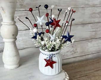 Patriotic tiered tray decor, fourth of july tray, patriotic florals, American flag decor, red white and blue, Americana decor, USA decor