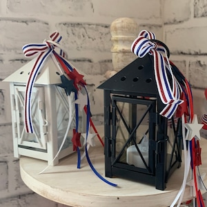 Mini lantern for tiered tray, Patriotic Tiered Tray Decor, Americana decor, Patriotic decor, July 4th decor, Red white and blue tiered tray