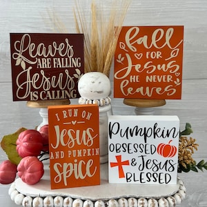 Fall tiered tray decor, faith tiered tray decor, christian tiered tray, religious home decor, fall for Jesus, fall home decor, pumpkin decor