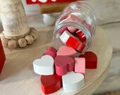 Painted mini hearts, Valentines Day vase filler, Valentine 39 s day tiered tray decor, gumball machine filler, mini wood hearts for crafts