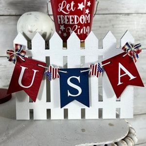 Patriotic Tiered Tray Decor, Tiered Tray Accessories, Mini Ladder, Mini Fence, USA decor, Fourth of July tiered tray, Patriotic Decor