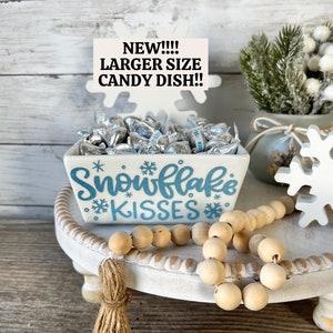 Christmas candy dish, Christmas home decor, snowflake kisses, christmas candy bowl, winter home decor, snowflake decor, winter candy dish