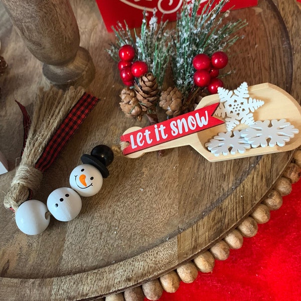 Mini Scoop for tiered tray, Christmas  tiered tray decor, Mini wood canister scoops, Christmas wood bead garland, let it snow, mini