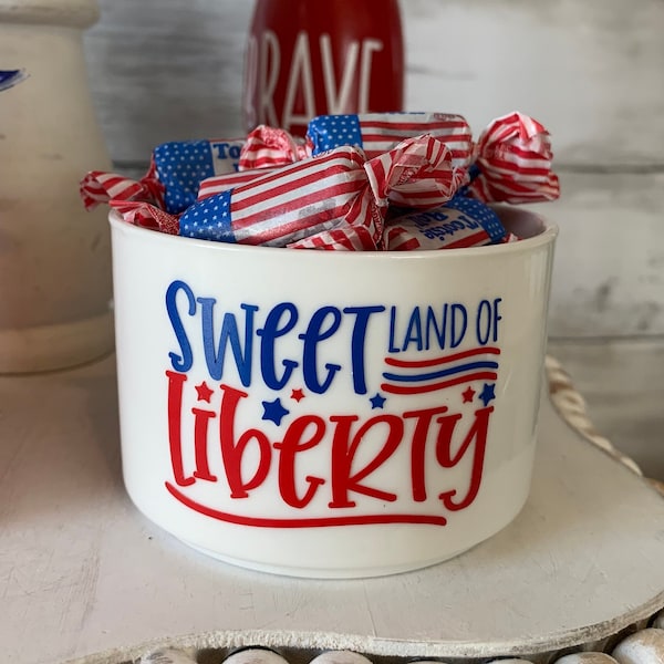 Patriotic tiered tray decor, fourth of jury tiered tray, patriotic candy dish, American flag decor, red, white, and blue, Americana decor