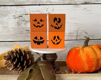 Halloween Tiered Tray Decor, Fall Tiered Tray Decor, jack o lantern decor, Tiered tray accessory, farmhouse tiered tray, pumpkin wood blocks