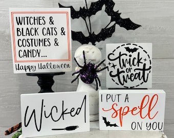Halloween tiered tray decor, Halloween home decor , fall tiered tray, fall home decor, halloween shelf decor, halloween mini wood signs