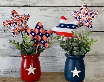 Patriotic tiered tray decor, fourth of jury tiered tray, patriotic jars, American flag decor, red white and blue, Americana decor, USA decor
