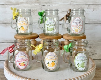 mini mason jar for tiered trays, mini glass for tiered tray, lemonade decor, lemon decor, sweet tea, mojitos, summer tiered tray decor