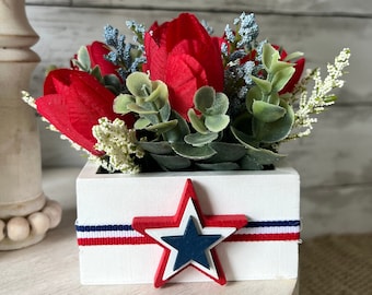 Patriotic tiered tray decor, fourth of jury tiered tray, patriotic florals, American flag decor, red white and blue, Americana decor, USA