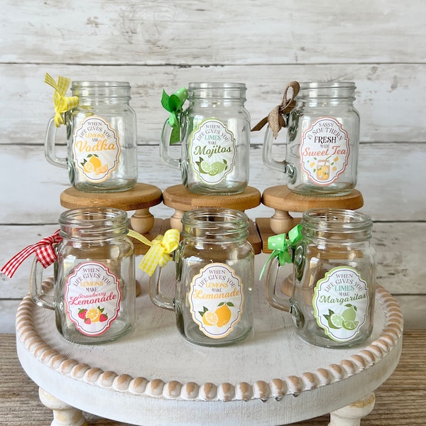 mini mason jar for tiered trays, mini glass for tiered tray, lemonade decor, lemon decor, sweet tea, mojitos, summer tiered tray decor