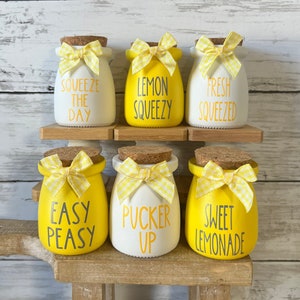 Lemon tiered tray decor, Summer tiered tray decor, Mini jar for tiered tray, lemonade tiered tray, lemon decor, summer home decor, yellow