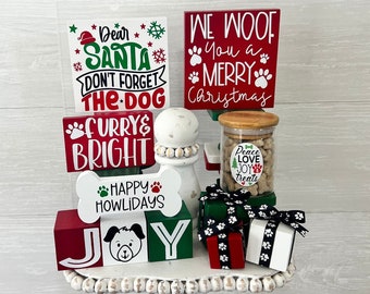 Christmas Tiered Tray Decor, Dog Tiered Tray, Dog themed Christmas Tiered Tray, Dog lover decor, dog home decor, Christmas home decor
