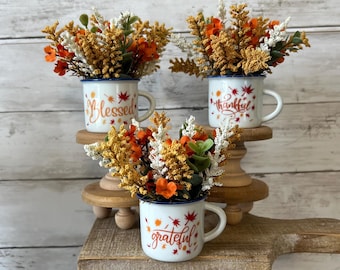 Mini mug for tiered tray, fall mini mug, fall tiered tray decor, fall home decor, orange fall mugs, tiered tray florals, tiered tray decor