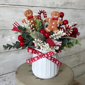 Christmas tiered Tray floral arrangement, Gingerbread tiered tray decor, Gingerbread christmas decor, Christmas tray decor, candy cane decor