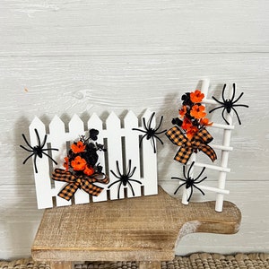 Halloween Tiered Tray Decor, Tiered Tray Accessories, Mini Ladder, Mini Fence, Halloween home decor, spider decorations, spooky decor