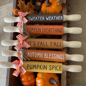 Mini rolling pin for tiered tray, fall mini rolling pin, fall tiered tray decor, fall home decor, pumpkin spice, pumpkin decor, pumpkin tray