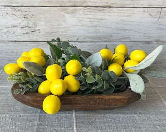 Wood Dough bowl, dough bowl filler, lemon home decor, farmhouse home decor, summer decor, dough bowl centerpiece, table centerpiece, lemons