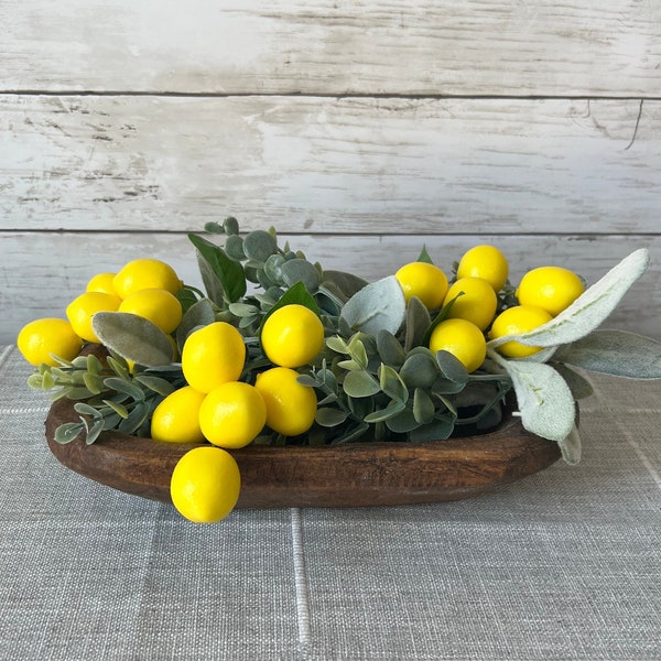 Wood Dough bowl, dough bowl filler, lemon home decor, farmhouse home decor, summer decor, dough bowl centerpiece, table centerpiece, lemons